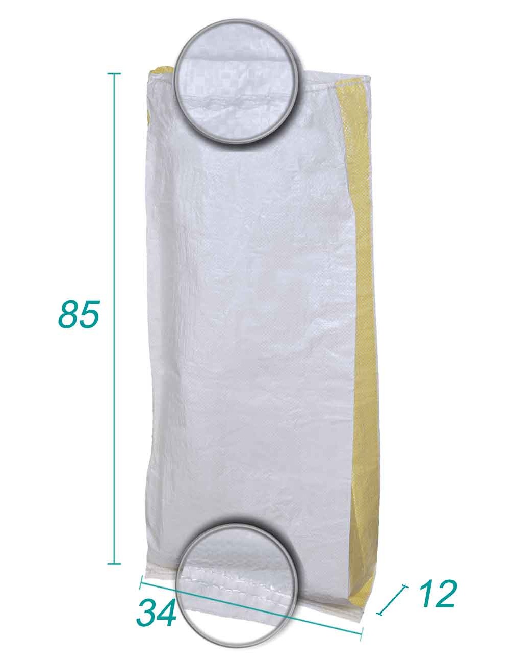 saco têxtil amarelo em pp com fole 34 x 85 x 12 - 30 litros